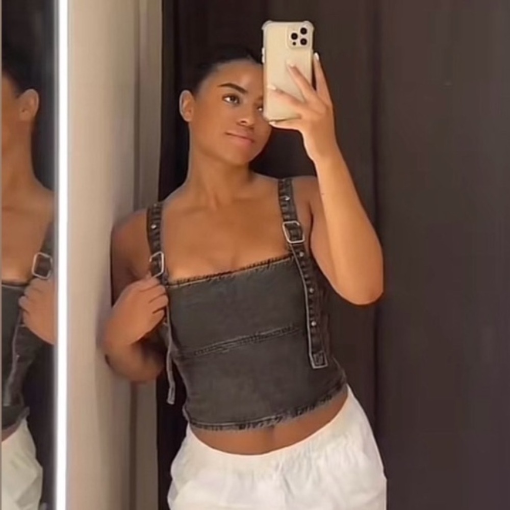 Zara Buckled Strap Denim Crop Top Size S